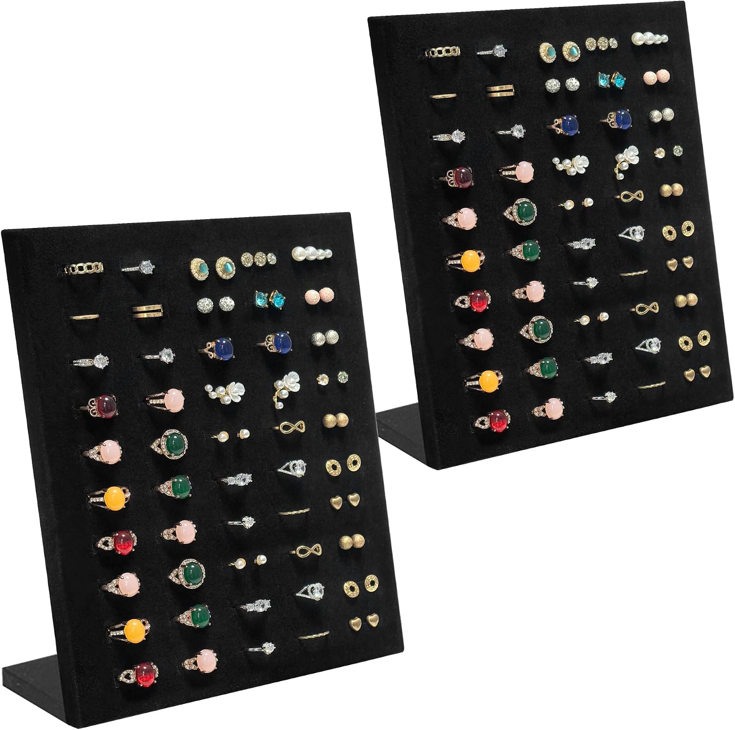 Homeanda Ring Display Stand with Velvet Lining, 2 Pcs L-Shaped Jewelry Organizer with Individual Slots, Sturdy Non-Slip Base for Retail Display, Home Storage & Photography (8" x 4" x 9.6")