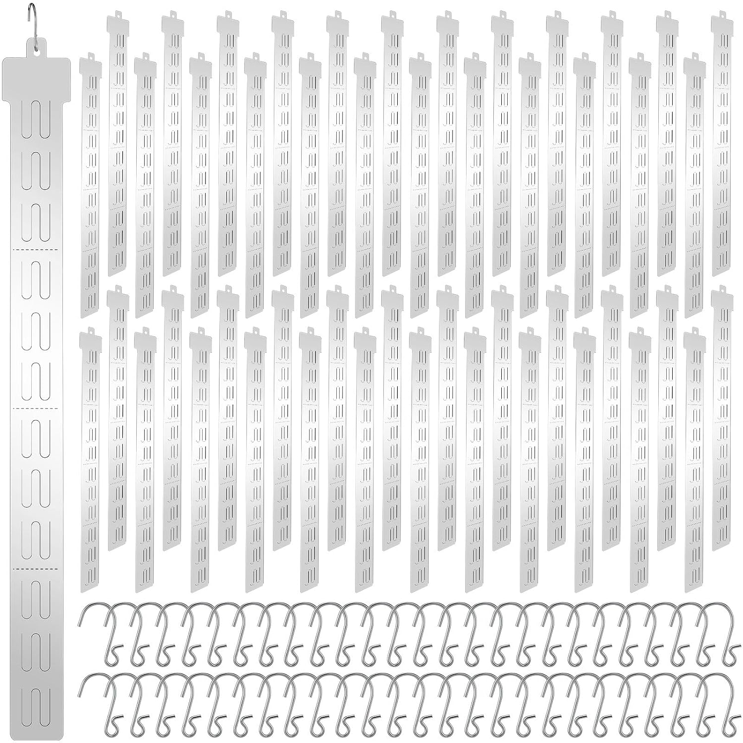50-Pack 12-Slot 21.3-inch Hanging Strips, S-Hooks & Removable Header
