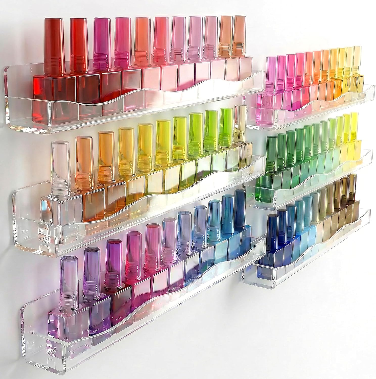 YMVV 15" Clear Acrylic Wall-Mounted Nail Polish Racks, 6 Pack
